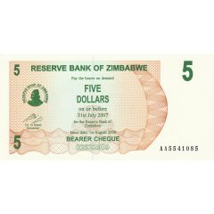 5 Dollars Bearer Cheque