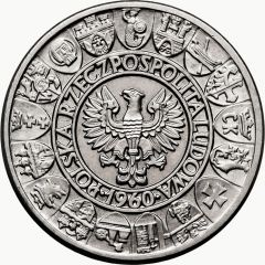 100 Zlotys Polish Millennium Trial Strike Ag with background