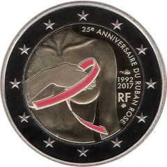 2 Euros Pink ribbon, Colored