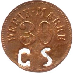 30 Pfennig Werth-Marke, with cutout 'GS'
