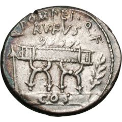 Denarius Pompeia: Quintus Pompeius Rufus, Q•POMPEI•Q•F RVFVS COS / SVLLA•COS Q•POMPEI•RVF