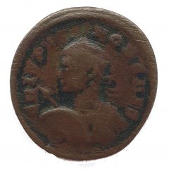 Nummus - Crispus as Caesar Helmeted, cuirassed bust left, shield in right hand, spear forward in left hand, BEATA TRANQLITAS, PLON, Londinium