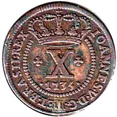 10 Réis - João V Crown with 4 or 5 Arches, Lisbon and Bahia Mints