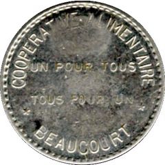 20 Centimes - Cooperative Alimentaire - Beaucourt [90] Counterstamped