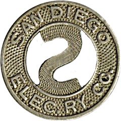 1 Token Fare - San Diego Elec. Ry. Co. San Diego, California