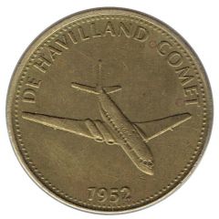 Shell Token - Man in Flight - De Havilland Comet brass, round