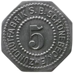 5 Pfennig - Schönebeck Zündhutfabrik S.B.