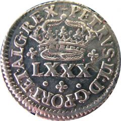 Tostão - Pedro II King`s crown, Lisbon mint