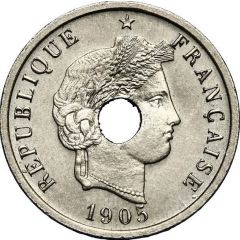 5 Centimes Essai en nickel de Merley, type II, perforé