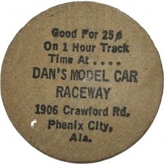 5 Wooden Nickels - Dan`s Model Car Raceway Phenix City, Alabama