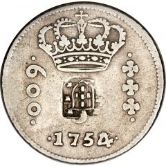 640 Réis - John, Prince Regent Countermarked 600 Réis of Province of Minas Gerais, Joseph I, Bahia Mint, KM#179