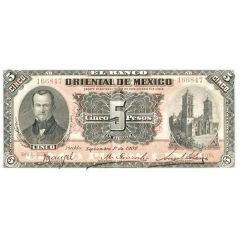 5 Pesos El Banco Oriental de Mexico