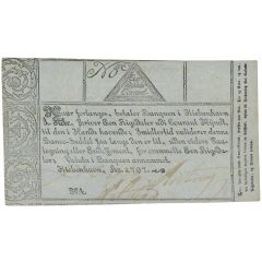 1 Rigsdaler Courant Blue paper, with anti-counterfeit text