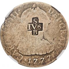 41/2 Bits Counterstamp on Peru 2 Reales KM# 76