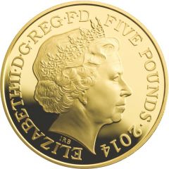 5 Pounds - Elizabeth II Queen Anne, Gold-Plated Silver Proof