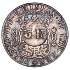 6 Shillings 8 Pence - George II FERDND VI D G HISPAN ET IND REX, imperial crown, Mexico City, countermarked