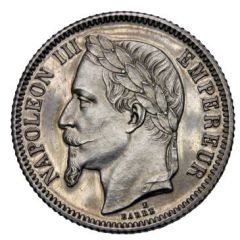Essai de 1 franc Napoléon III, tête laurée par Barre