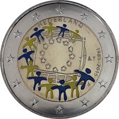 2 Euros 30 Years of European Union Flag, Blue and Yellow Colored