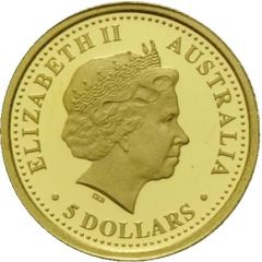 5 Dollars - Elizabeth II 4th Portrait - Sydney Opera House - Gold Proof