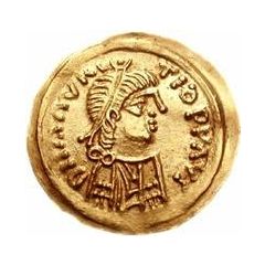 1 Tremissis In the name of Maurice Tiberius, Victory with crude face and helmet-hair, band curved up