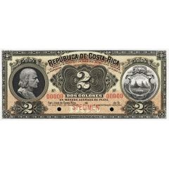 2 Colones Silver certificate, `en moneda acuñada de plata`
