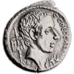 Denarius Coelia: Gaius Coelius Caldus, C•COEL•CALDVS COS HIS / L•CALDVS VII•VIR•EPVL C•CALDVS I MP•A•X CALDVS•III•VIR