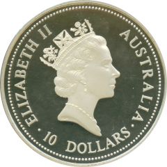 10 Dollars - Elizabeth II 3rd Portrait - Kookaburra - Silver - High Relief