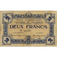 2 Francs - Ville et Chambre de Commerce d`Abbeville [80] <Sans filigrane, avec timbre sec <abeilles>