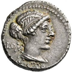 Denarius Porcia: Marcus Porcius Cato, ROMA M•CATO / VICTRIX