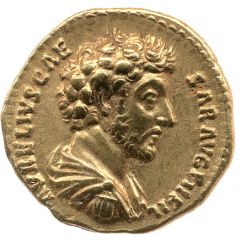 Aureus - Marcus Aurelius TR POT VII COS II, Roma and Victory