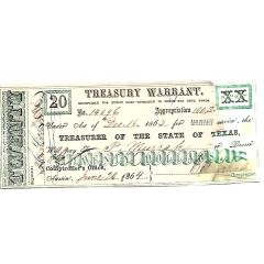 20 Dollars Treasury Warrant - State of Texas