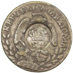120 Réis - Luis I Countermark `CROWNED G.P.` over 1 Real - Mexico Republic`