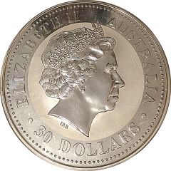 30 Dollars - Elizabeth II 4th Portrait - Australian Kookaburra - Silver Bullion Coin