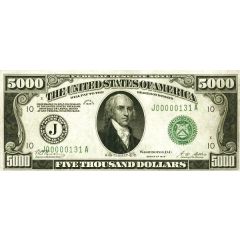 5000 Dollars Federal Reserve Note, `Redeemable in Gold`