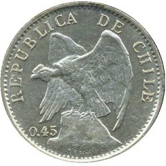 20 Centavos 0.45 on obverse, billon .450