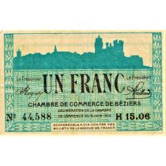 1 Franc - Chambre de Commerce de Béziers 34