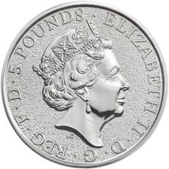 5 Pounds - Elizabeth II Lion of England, 2 oz Fine Silver