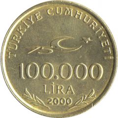 100 000 Lira 75th Anniversary of the Republic of Turkey