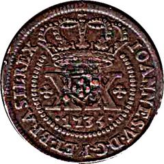40 Reis - João Prince Regent Countermark SHIELD over `XX Réis, João V`
