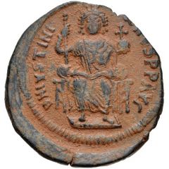 40 Nummi - Justinian I Antioch, ✶M✶, ☩THЄЧPº☩, Enthroned