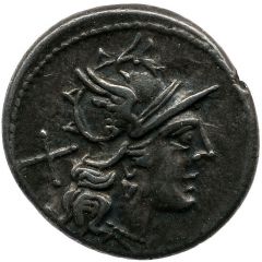 Denarius Cn. Domitius Ahenobarbus, CN•DO ROMA