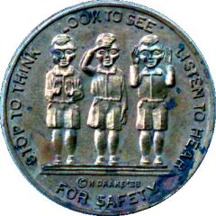 Token - Erie Railroad crossroad safety three wise children