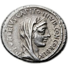 Denarius Fonteia: Publius Fonteius Capito, P•FONTEIVS•CAPITO•III•VIR•CONCORDIA / T•DIDI•IMP•VIL•PVB