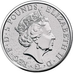 5 Pounds - Elizabeth II Red Dragon of Wales, 2 oz Fine Silver