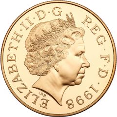 5 Pounds - Elizabeth II Prince Charles` 50th Birthday, Gold Proof