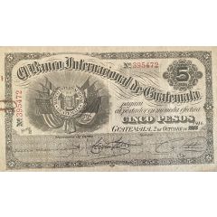 5 Pesos El Banco International de Guatemala