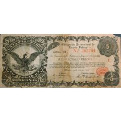 5 Pesos Obligación Provisional del Erario Federal