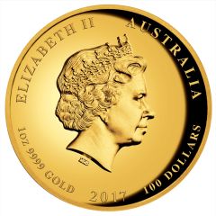 100 Dollars - Elizabeth II 4th Portrait - Year of the Rooster - Gold Proof High Relief