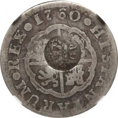 300 Réis - Luís I Countermark `Crowned G.P.` over 2 Reales - Carlos III, Spain