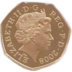 50 Pence - Elizabeth II 4th Portrait, Royal Shield, Gold Proof